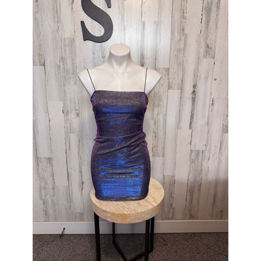 Windsor Shimmer Mini Dress Womens Small Blue Purple Iridescent Ruched Bodycon